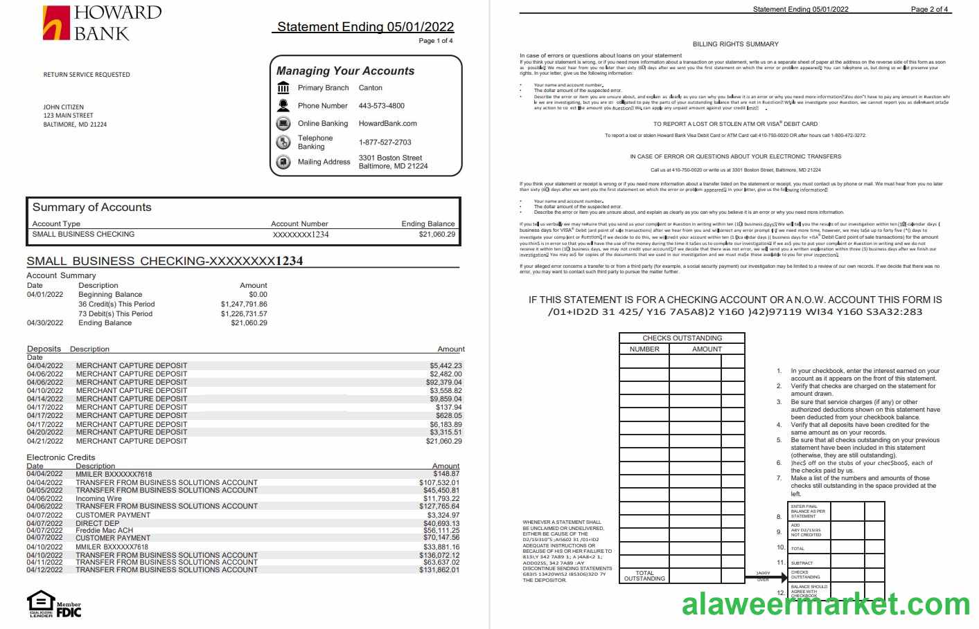 USA Howard bank statement 4 pages